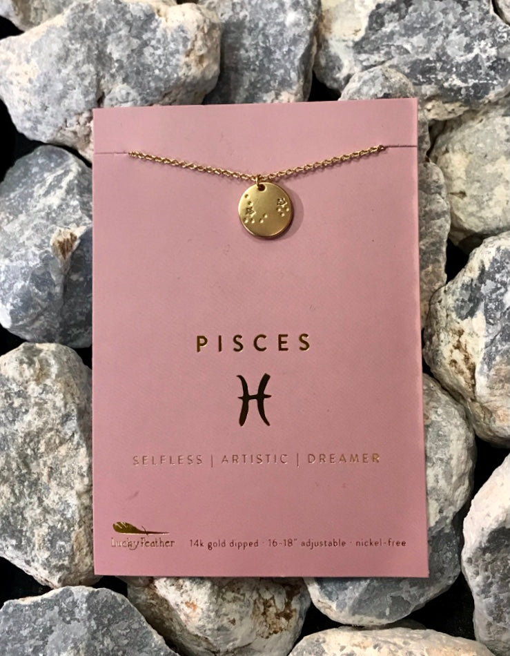 Lucky Feather Zodiac Astrology Necklace - Pisces Glow Fish Studios