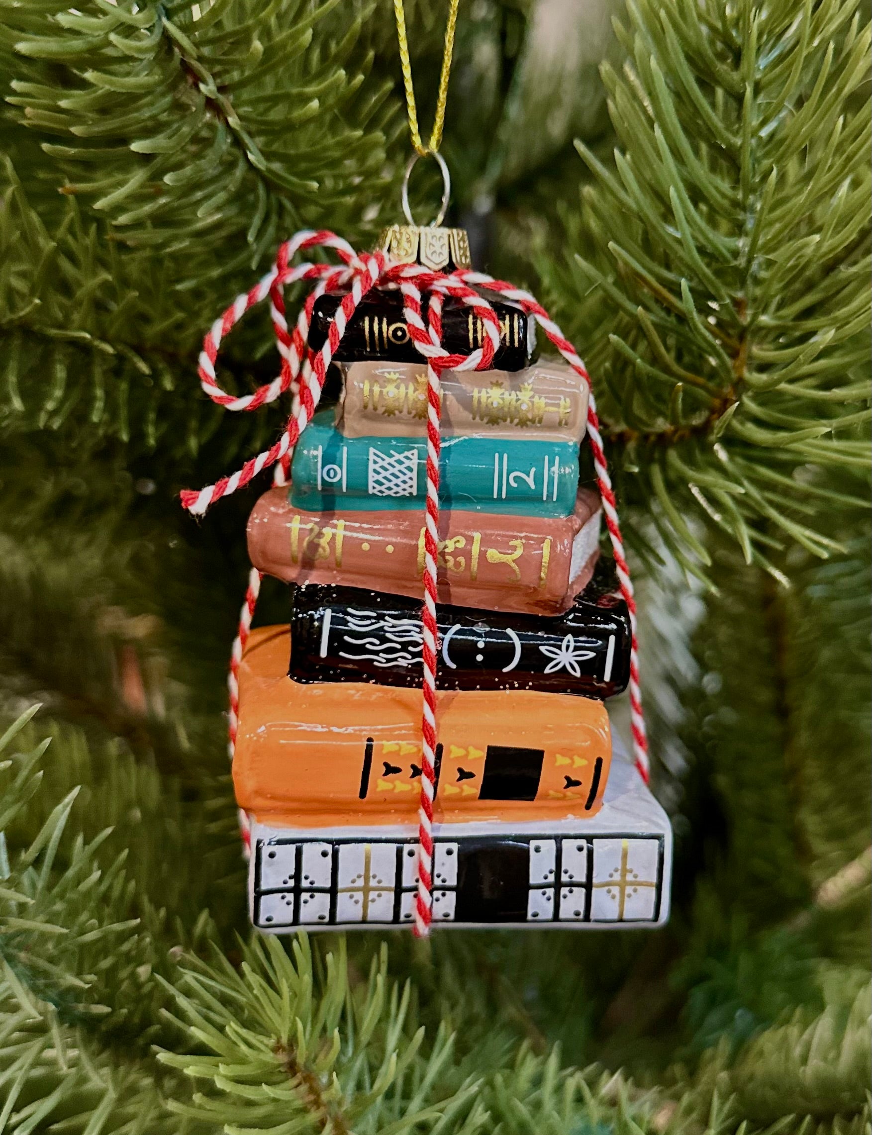 Stacked Books Glass Cody Foster Ornament
