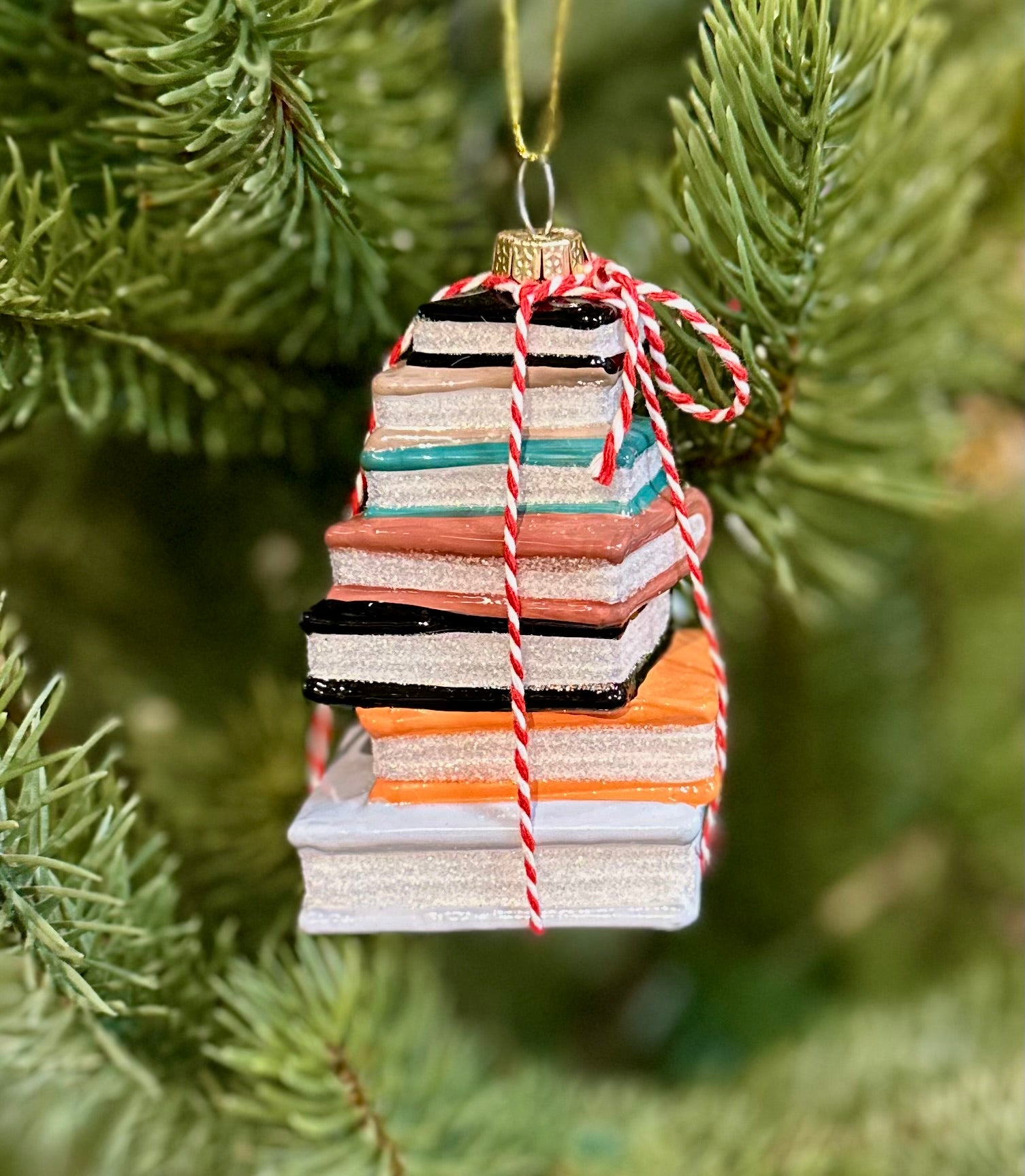 Stacked Books Glass Cody Foster Ornament