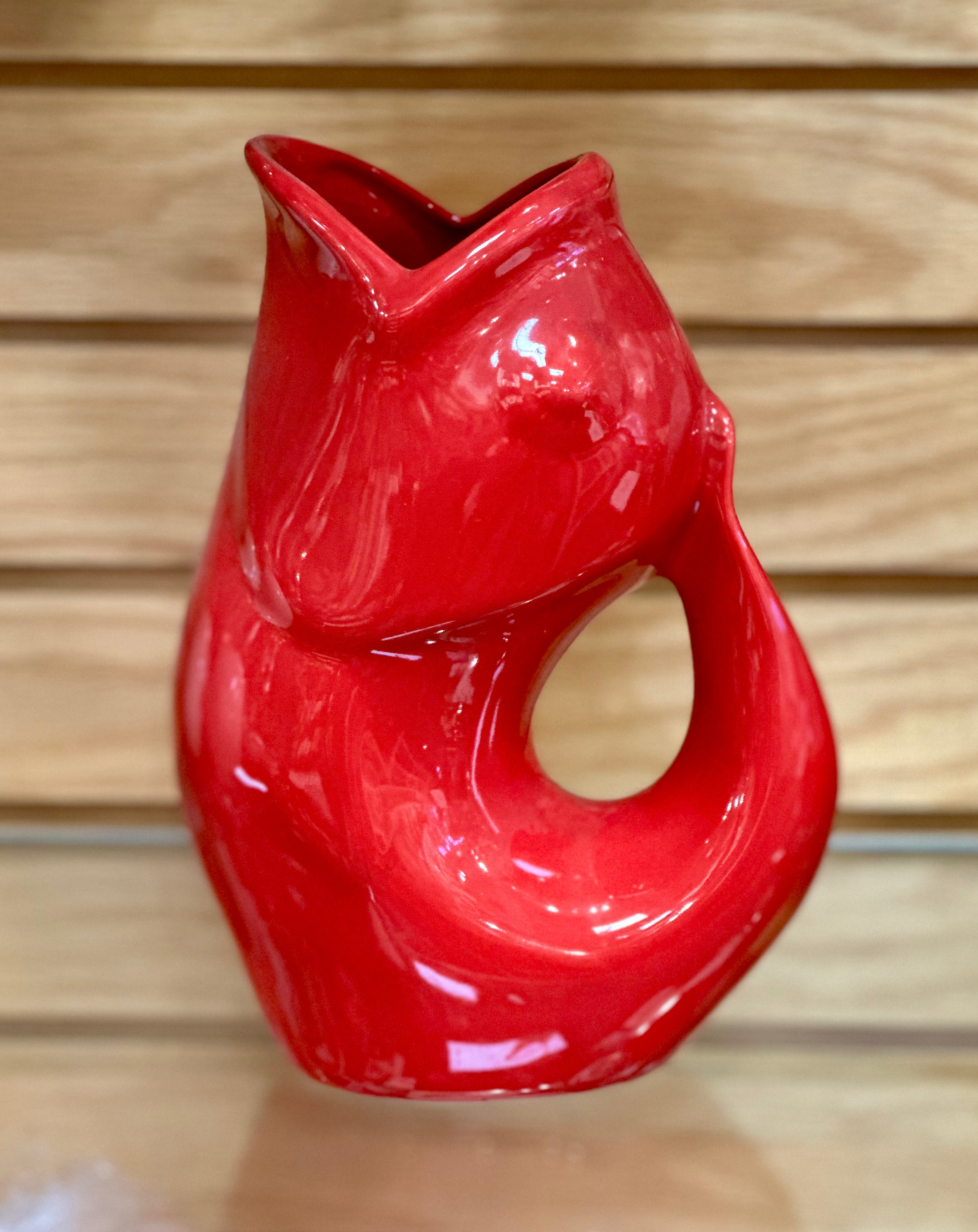 Gurgle Pot Vase Pitcher Bright Red