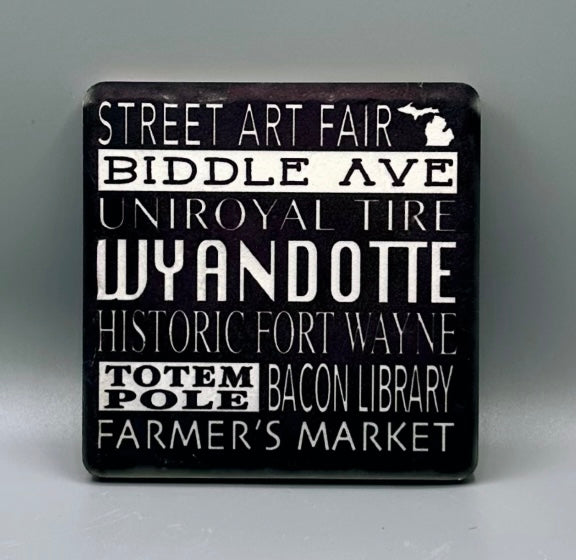 Wyandotte Typography Coaster Detroit Coaster Co Glow Fish Studios