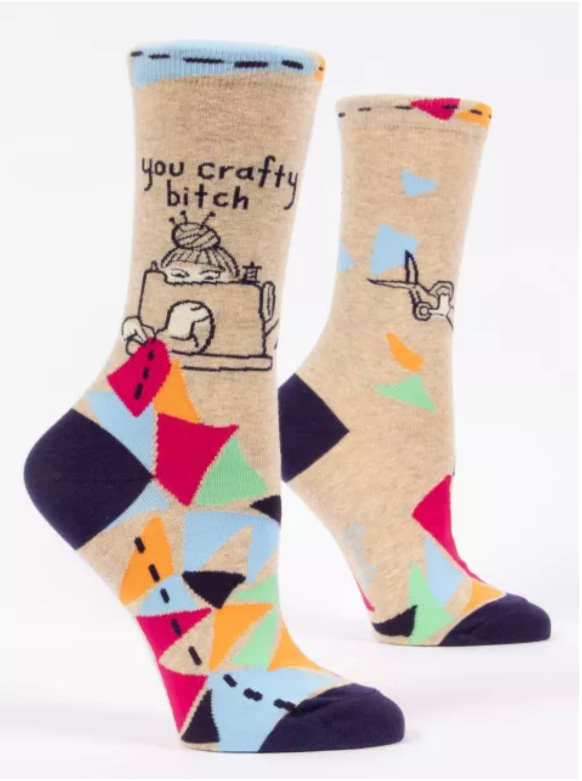 You Craft Bitch Women's Crew Novelty Blue Q Socks