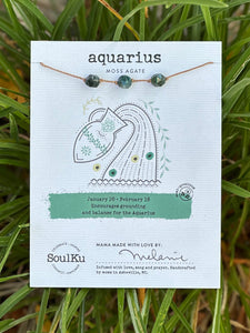 SoulKu Zodiac Collection Aquarius Moss Agate Necklace