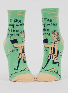 I Like Long Walks to the Library Women's Ankle Novelty Blue Q Socks