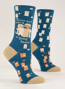 Turns Out We're a Good Team Women's Crew Novelty Blue Q Socks