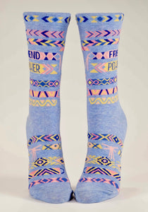 Friend Power Women's Crew Novelty Blue Q Socks