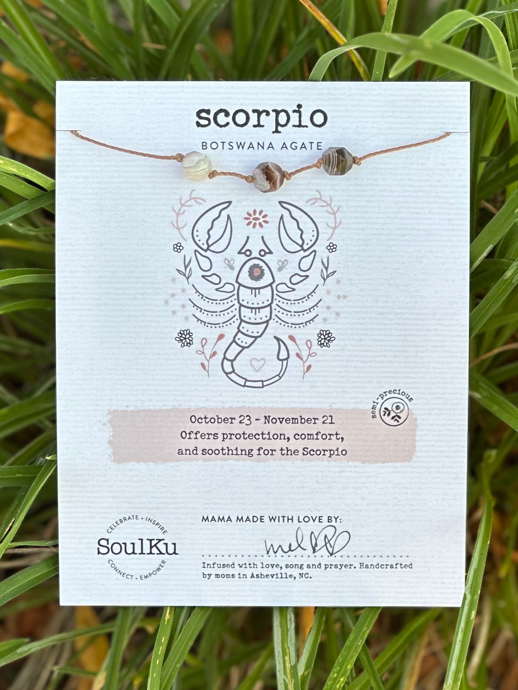 SoulKu Zodiac Collection Scorpio Botswama Agate Necklace