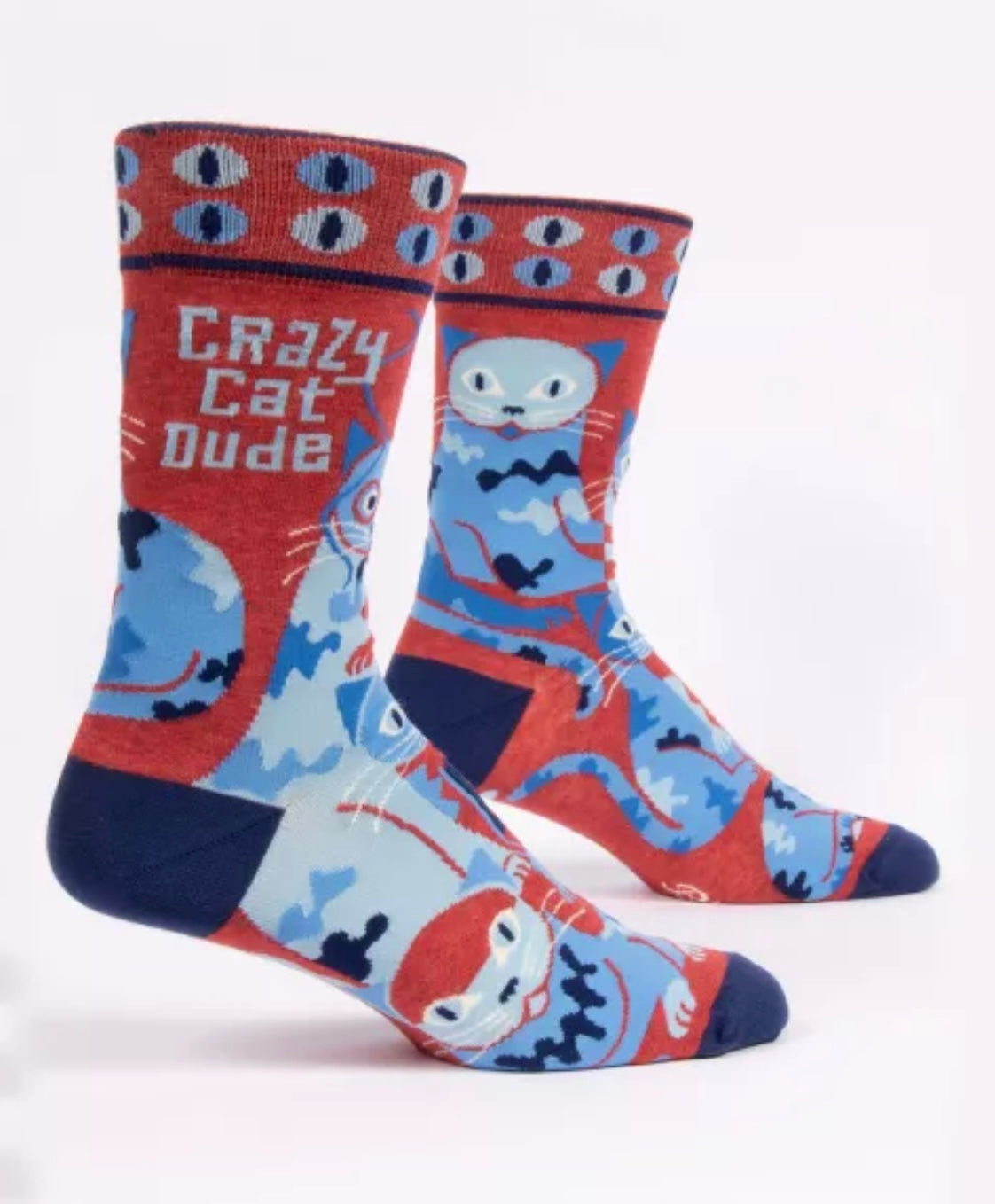Crazy Cat Dude Men's Crew Novelty Blue Q Socks