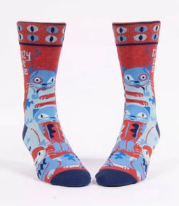 Crazy Cat Dude Men's Crew Novelty Blue Q Socks