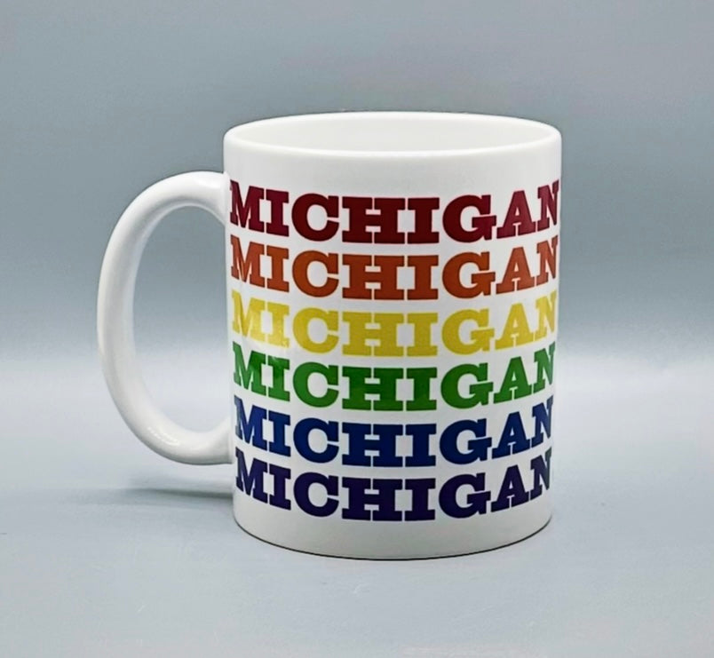 Michigan Rainbow Pride Heart City Bird Ceramic Mug