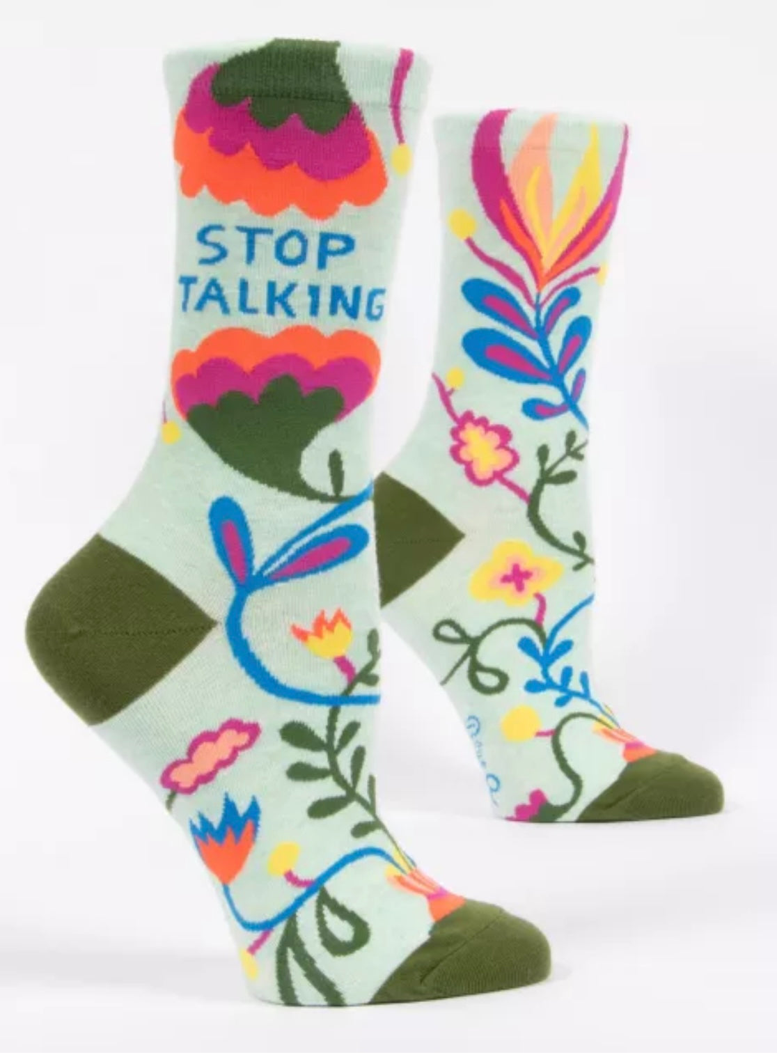 Stop Talking Women's Crew Novelty Blue Q Socks