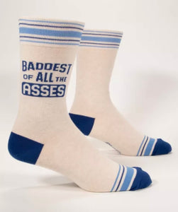 Baddest of All Asses Men's Crew Novelty Blue Q Socks