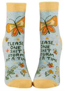 Please, One Shit Storm at a Time Women's Ankle Novelty Blue Q Socks