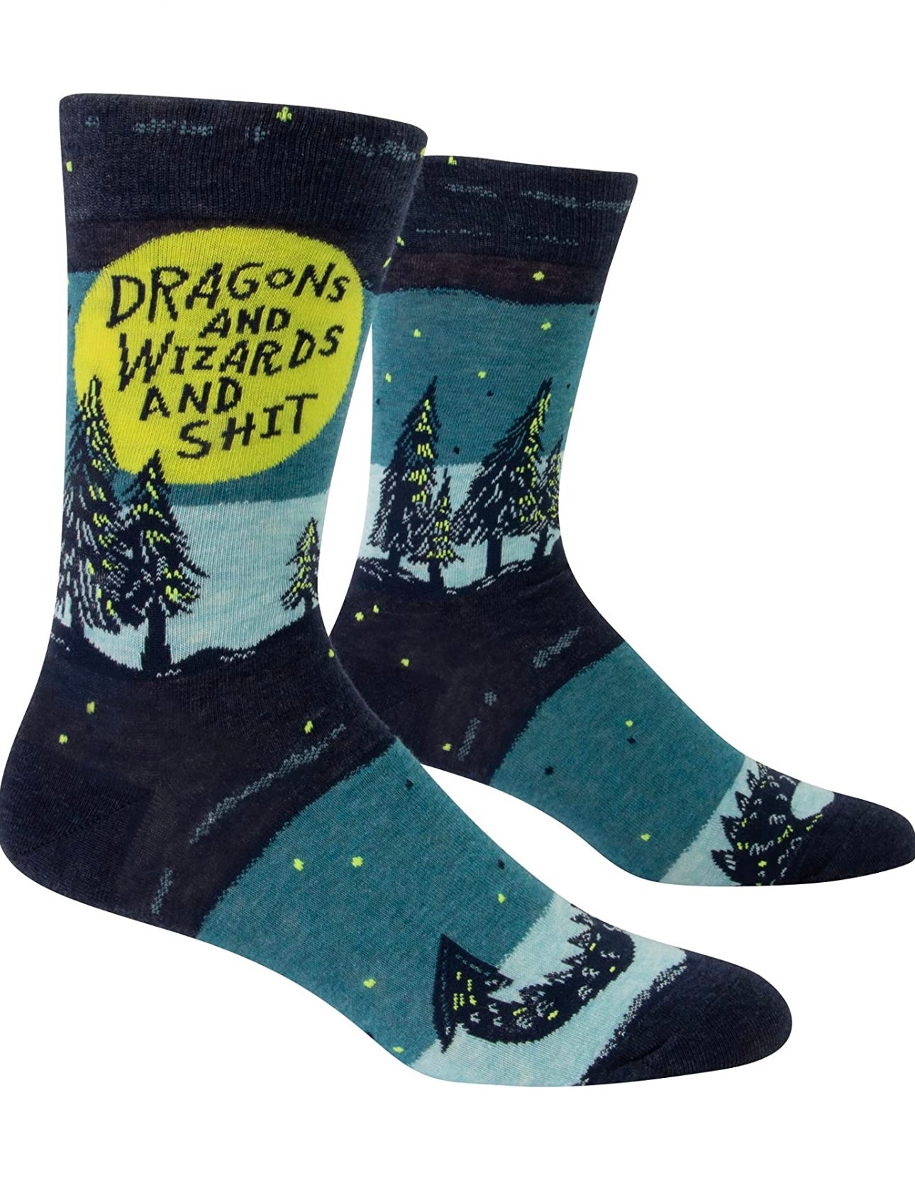 Dragons and Wizards and Shit Men's Crew Novelty Blue Q Socks
