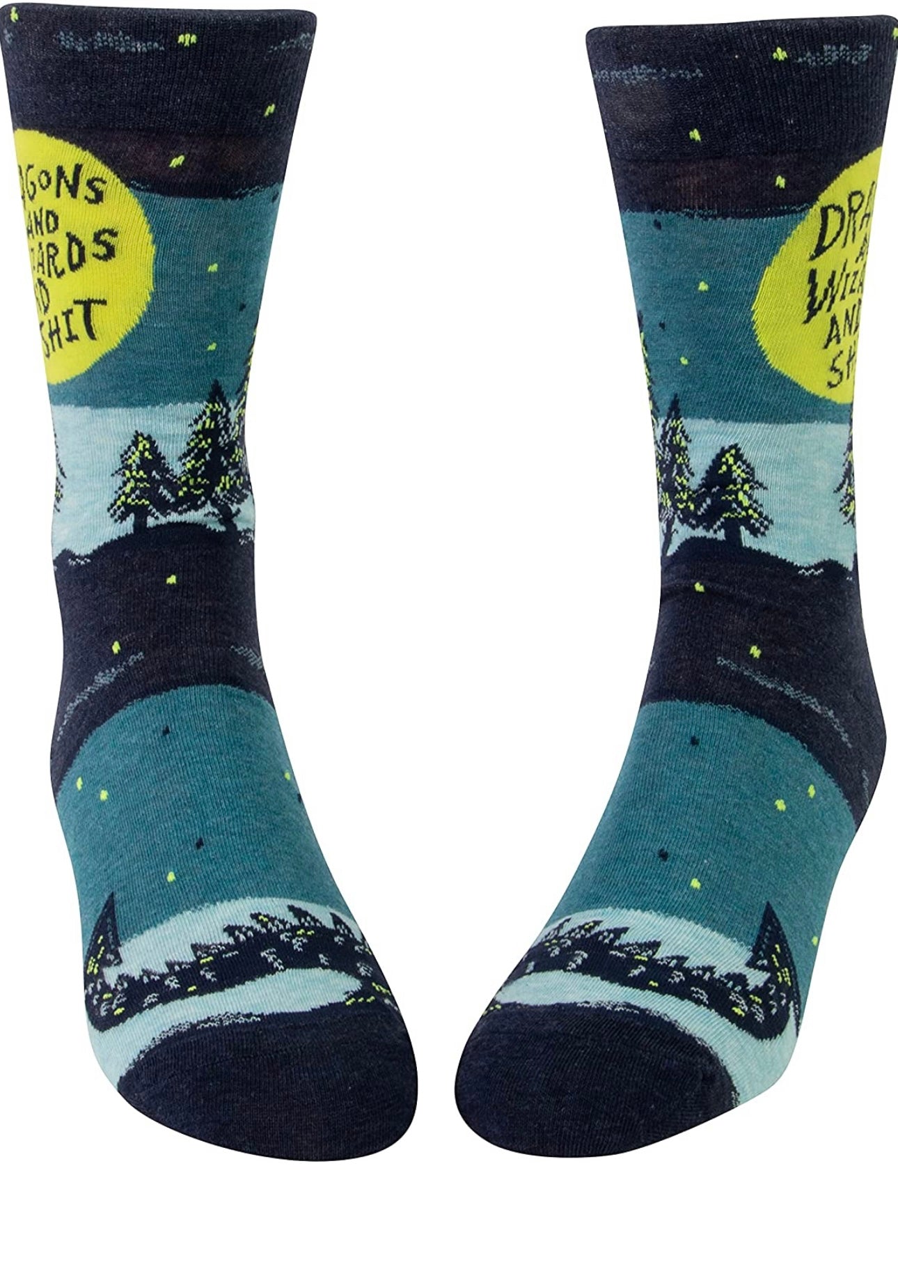Dragons and Wizards and Shit Men's Crew Novelty Blue Q Socks