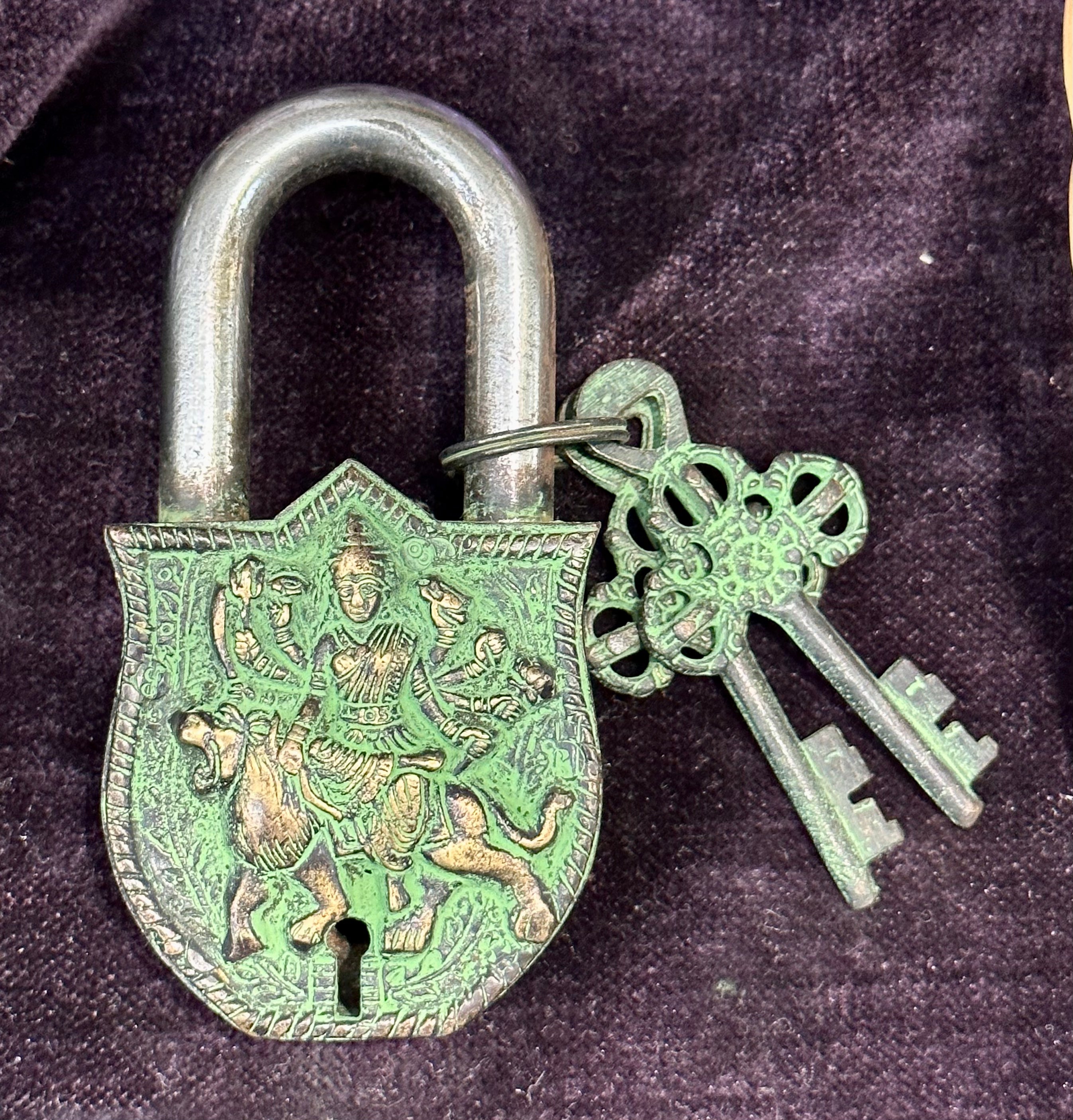 Tibetan Antiqued Brass Lock Goddess Durga