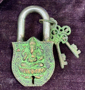 Tibetan Antiqued Brass Lock Ganesh