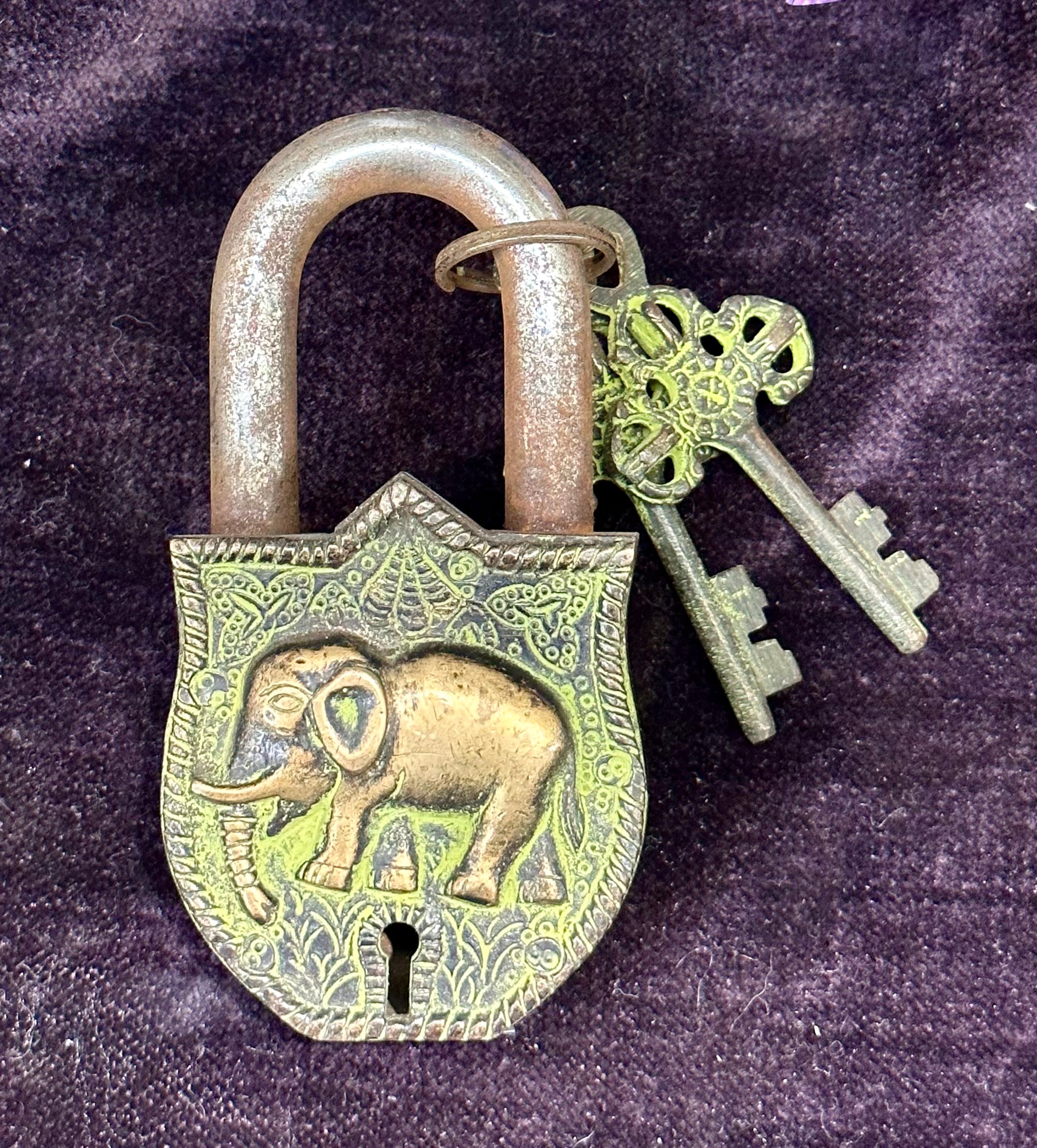 Tibetan Antiqued Brass Lock Elephant