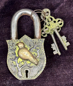 Tibetan Antiqued Brass Lock Parrot