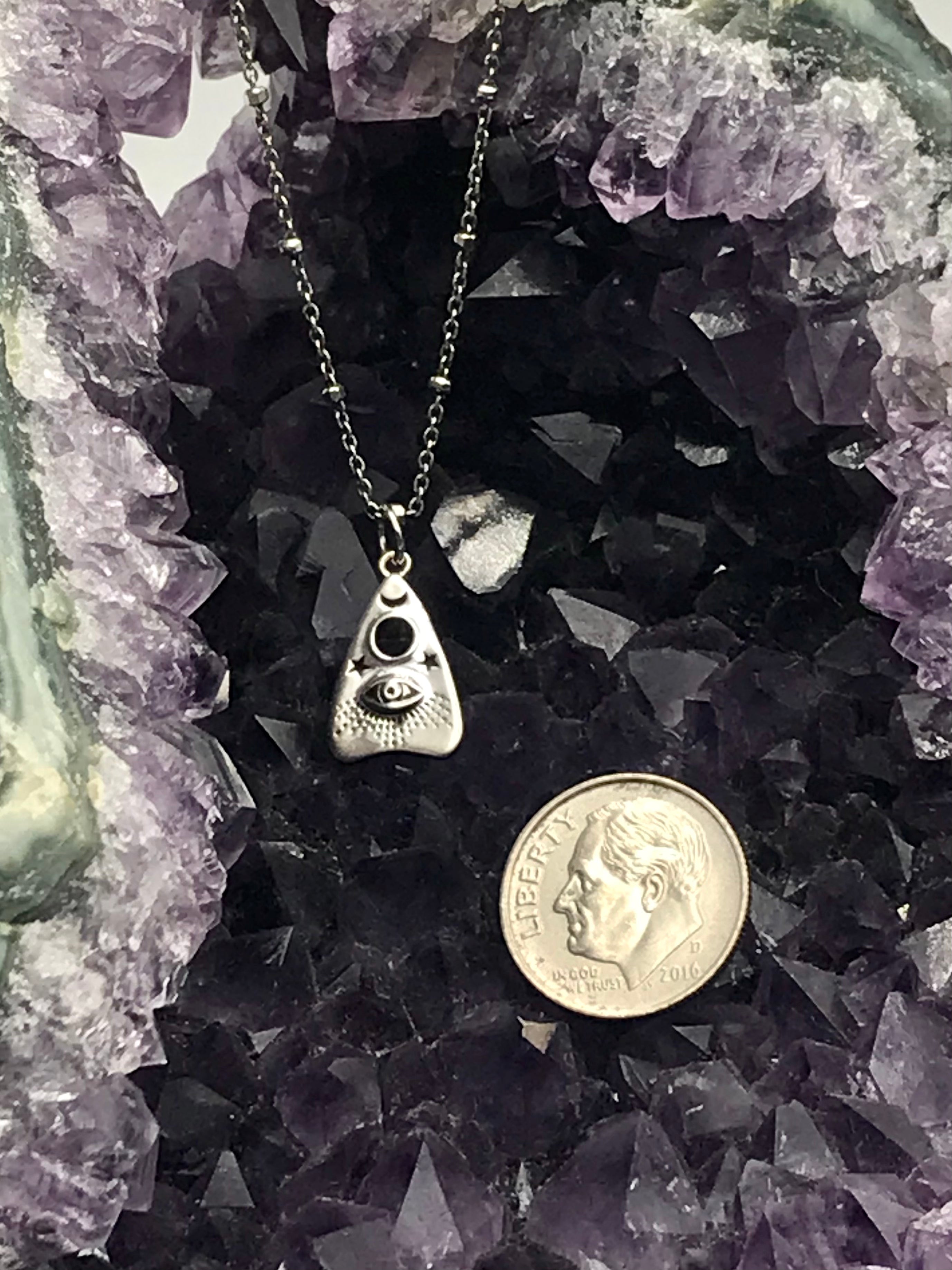 Planchette Evil Eye Sterling Silver Pendant and chain