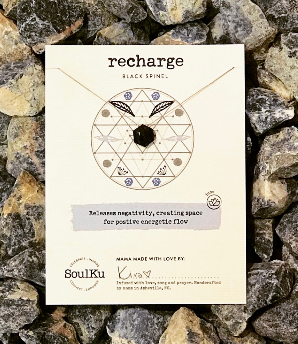SoulKu Black Spinel Sacred Geometry Necklace for Recharge
