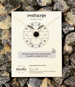 SoulKu Black Spinel Sacred Geometry Necklace for Recharge