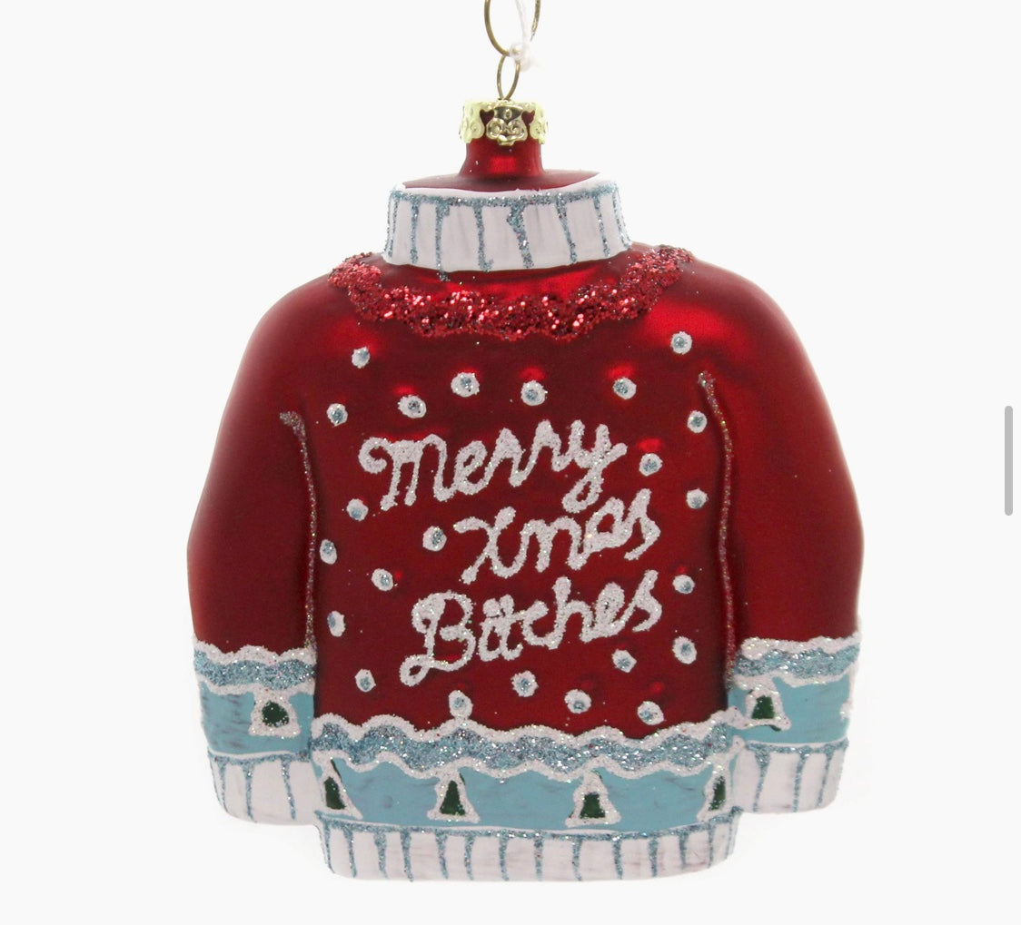 Merry Xmas Bitches Glass Holiday Ornament